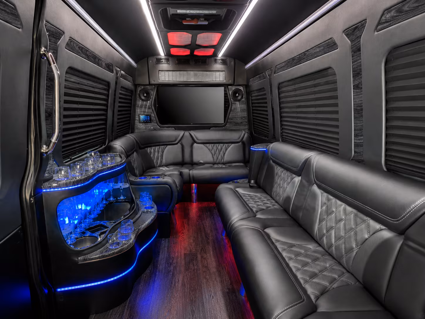 roswell 40 passenger party bus inside